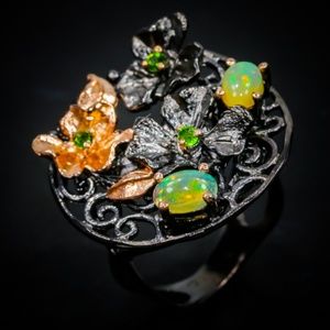 Opal & Peridot Artisan Sterling Ring